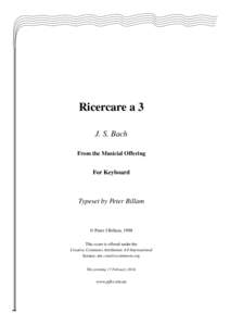 Ricercare a 3 J. S. Bach From the Musicial Offering For Keyboard