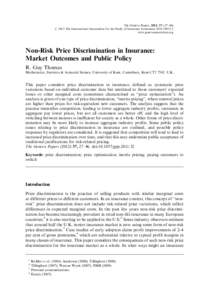 Non-Risk Price Discrimination in Insurance: Market Outcomes and Public Policy