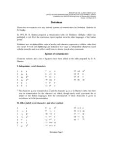 REPORT ON THE CURRENT STATUS OF UNITED NATIONS ROMANIZATION SYSTEMS FOR GEOGRAPHICAL NAMES Compiled by the UNGEGN Working Group on Romanization Systems Version 4.0, MarchSinhalese