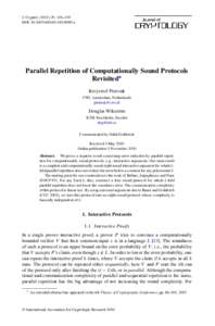 J. Cryptol: 116–135 DOI: s00145x Parallel Repetition of Computationally Sound Protocols Revisited∗ Krzysztof Pietrzak