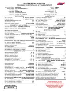 NATIONAL BRIDGE INVENTORY TENNESSEE INVENTORY AND APPRAISAL REPORT COUNTY: SUMNER ROUTE: 00861 SPECIAL CASE: 0