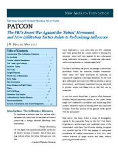 New America Foundation National Security Studies Program Policy Paper PATCON  The FBI’s Secret War Against the ‘Patriot’ Movement,