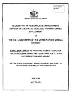 Check Against Delivery REPUBLIC OF TRINIDAD AND TOBAGO  INTERVENTION BY THE HONOURABLE ERROL MCLEOD,