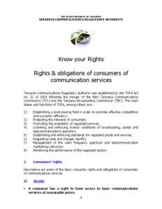 Marketing / Service / Consumer protection / Technology / BT Group / Tanzania Communication Regulatory Authority / Consumer Protection Act. (CPA) South Africa / Business / Consumer protection law / Goods