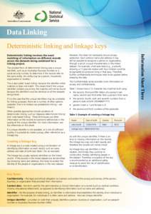 Data Linking Deterministic linking and linkage keys The simplest form of deterministic linking uses a unique identifier, such as an Australian Business Number or a social security number, to determine if the records refe