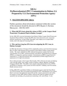 Q&As: Perfluorochemical (PFC) Contamination in Dalton, GA Prepared by U.S. Environmental Protection Agency (EPA)