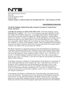 600 North Hurstbourne Parkway Suite 300 Louisville, Kentucky[removed]4800 Contact: Gregory A. Wells, Executive Vice President and CFO