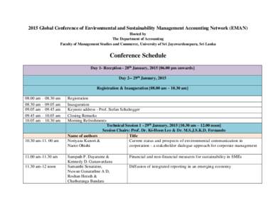 2015 Global Conference of Environmental and Sustainability Management Accounting Network (EMAN) Hosted by The Department of Accounting Faculty of Management Studies and Commerce, University of Sri Jayewardenepura, Sri La