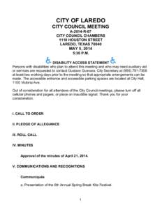         CITY OF LAREDO CITY COUNCIL MEETING A-2014-R-07 CITY COUNCIL CHAMBERS