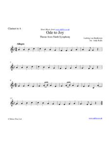 Clarinet in A  Sheet Music from www.mfiles.co.uk Ode to Joy Theme from Ninth Symphony