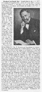 Bleuland van Oordt, Jan. - Gasfabrikant, dir. v. d. N.V. Petroleum-Persgasfabriek. - Geb. 11 Juni 1867 te Voorburg uit het huw. v. Jan BI. v. O., geb. 28 Sept[removed]te Rotterdam, oprichter der fabriek en eerelid v. d. Ver. v.