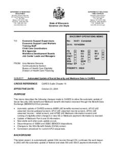 Auto Update of Social Security And Medicare Data in CARES, Operations Memo 04-51