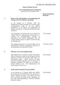 LC Paper No. CB[removed]Panel on Welfare Services List of outstanding items for discussion (position as at 2 November[removed]Proposed timing for discussion