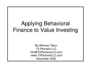 Applying Behavioral Finance to Value Investing the Warren Buffett Way
