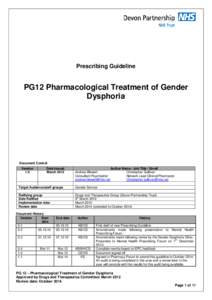 Prescribing Guideline  PG12 Pharmacological Treatment of Gender Dysphoria  Document Control