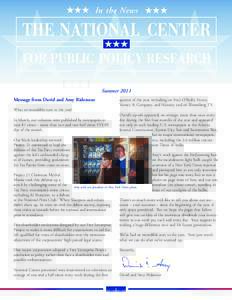 In the News  Summer 2011 Message from David and Amy Ridenour  quarter of the year, including on Fox’s O’Reilly Factor,