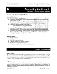 Conclave Training Initiative  6 Session 6: The Lodge’s Role in Council Support