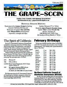February[removed]THE GRAPE–SCCIN S a n t a C r u z C ount y Int ergroup Newslet t er [removed] r [removed]