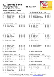 62. Tour de Berlin 5. Etappe / 5e etape 01. JuniBerlin – Premnitz - Berlin