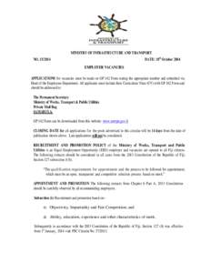 MINISTRY OF INFRASTRUCTURE AND TRANSPORT DATE: 18th October 2014 NOEMPLOYER VACANCIES