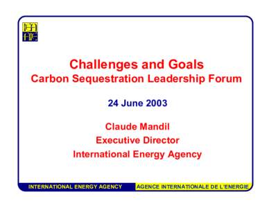 Challenges and Goals Carbon Sequestration Leadership Forum 24 June 2003 Claude Mandil Executive Director International Energy Agency