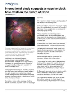 International study suggests a massive black hole exists in the Sword of Orion