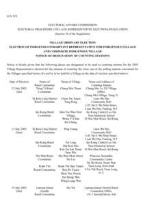 G.N. XX ELECTORAL AFFAIRS COMMISSION ELECTORAL PROCEDURE (VILLAGE REPRESENTATIVE ELECTION) REGULATION (Section 28 of the Regulation) VILLAGE ORDINARY ELECTION ELECTION OF INDIGENOUS INHABITANT REPRESENTATIVE FOR INDIGENO