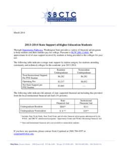 March[removed]State Support of Higher Education Students Through Opportunity Pathways, Washington State provides a variety of financial aid programs to help students and their families pay for college. Pursuant t