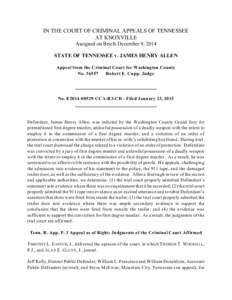 IN THE COURT OF CRIMINAL APPEALS OF TENNESSEE AT KNOXVILLE Assigned on Briefs December 9, 2014 STATE OF TENNESSEE v. JAMES HENRY ALLEN Appeal from the Criminal Court for Washington County No[removed]