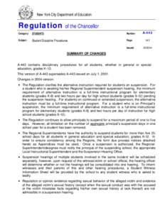 New York City Department of Education  Regulation of the Chancellor