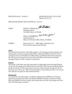 MSHA - Procedure Instruction Letter I13-V[removed]Reissue of I11-V-7  - Mine Safety Appliances Life-Saver 60 Self-Contained Self-Rescuer