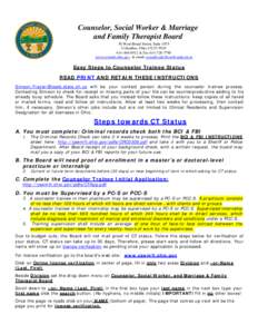 Counselor, Social Worker & Marriage and Family Therapist Board 50 West Broad Street, Suite 1075 Columbus, Ohio[removed][removed] & Fax[removed]www.cswmft.ohio.gov & email: [removed]