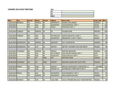 SUMMER 2014 EXAM TIMETABLE  KS5 AS A2 PREU