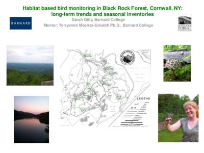 Habitat based bird monitoring in Black Rock Forest, Cornwall, NY: long-term trends and seasonal inventories Sarah Gilly, Barnard College Mentor: Terryanne Maenza-Gmelch Ph.D., Barnard College  