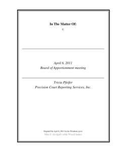 In The Matter Of: v. April 6, 2011 Board of Apportionment meeting
