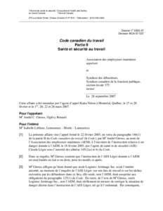 Tribunal de santé et sécurité Occupational Health and Safety au travail Canada Tribunal Canada 275 rue Slater Street, Ottawa (Ontario) K1P 5H9 – Télécopieur : ([removed]_______________________________________