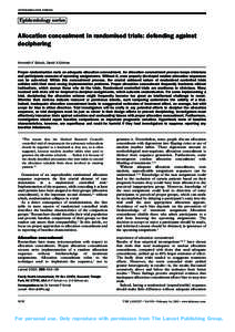 EPIDEMIOLOGY SERIES  Epidemiology series Allocation concealment in randomised trials: defending against deciphering