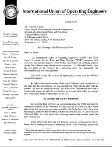 International Union of Operating Engineers AFFILIATED WITH THE AMERICAN FEDERATION OF LABOR AND CONGRESS OF INDUSTRIAL ORGANIZATIONS August 4,2011  VINCENT]. GIBLIN