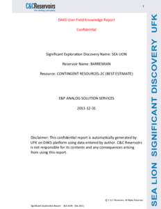 the analog company  DAKS User Field Knowledge Report ConĮdenƟal  SigniĮcant ExploraƟon Discovery Name: SEA LION