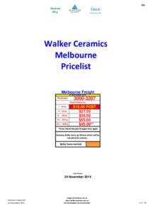(M)  Walker Ceramics Melbourne Pricelist Melbourne Freight