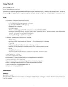 Andy Mantell Mobile: [removed]Email: [removed] Seasoned web developer with extensive frontend and backend experience across a variety of high proﬁle projects. Equally at home coding, writing speciﬁc