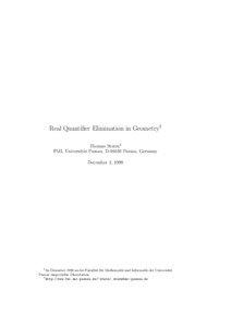 Real Quantifier Elimination in Geometry1 Thomas Sturm2 FMI, Universit¨at Passau, D[removed]Passau, Germany