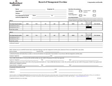 Record of Management Overtime  Name: Employee ID: