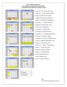 RYE SCHOOL DISTRICT Rye Elementary School & Rye Junior High CALENDAR FORSCHOOL YEAR AUGUST (2) Su