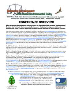 CONFERENCE OVERVIEW Must economic development always come at the price of the natural environment? The 2009 New York State Conference on the Environment – “Balancing Development with Sound Environmental Policy” –