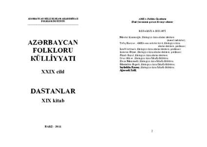 AZƏRBAYCAN MİLLİ ELMLƏR AKADEMİYASI FOLKLOR İNSTİTUTU ______________________________________________ ÀÌÅÀ Ôîëêëîð Èíñòèòóòó Åëìè Øóðàñûíûí ãÿðàðû èëÿ няшр îëóíóð