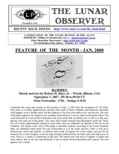 RECENT BACK ISSUES: http://www.zone-vx.com/tlo_back.html A PUBLICATION OF THE LUNAR SECTION OF THE A.L.P.O. EDITED BY: William M. Dembowski, F.R.A.S. -  Elton Moonshine Observatory - http://www.zone-