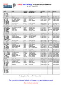 SPORT ENDURANCE 2014 OUTLINE CALENDAR (as at 12th June[removed]DATE Sat 4 Jan Sat 11 Jan