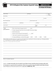[removed]Arlington Echo Summer Spanish Camp Application Form