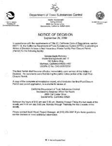 Tesoro Golden Eagle Final Post Closure Permit Notice of Decision